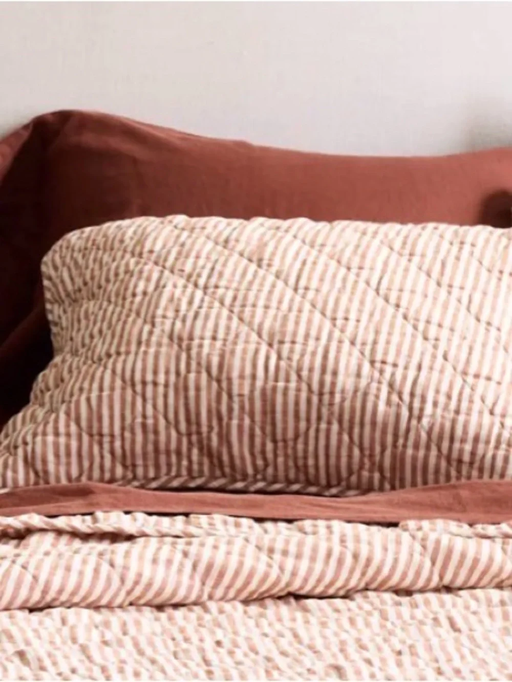 Quince European linen striped sham set/Terracotta/White Stripe/standard